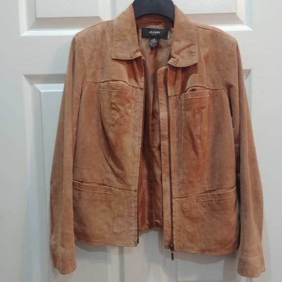 Alfani Genuine Suede jacket in camel Tan color vintage boxy basic Y2K Sz small - Picture 2 of 7